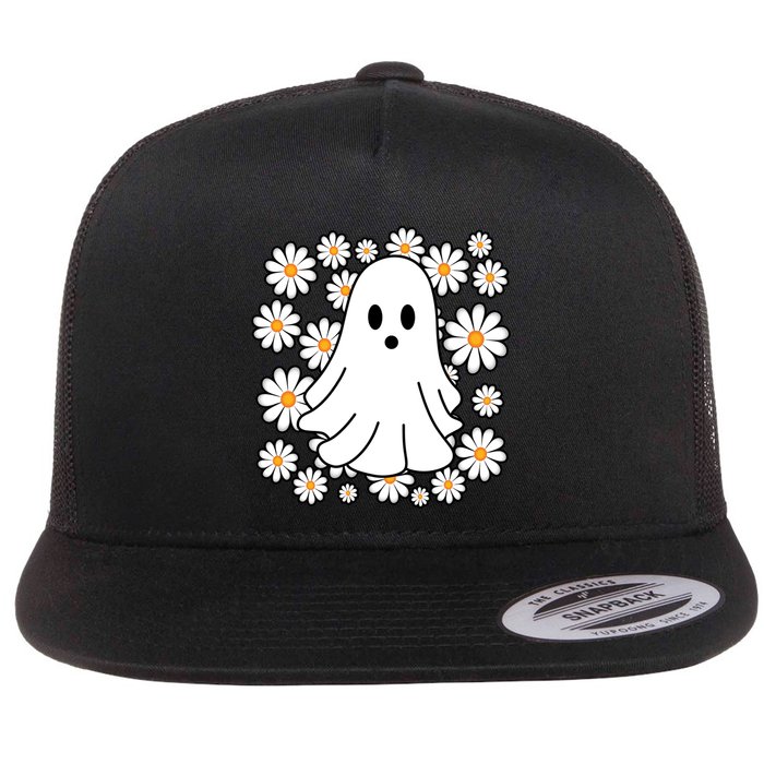 Daisy Floral Ghost Cute Halloween Flatbill Hat