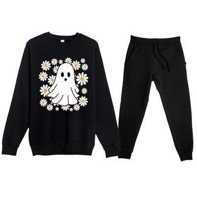 Daisy Floral Ghost Cute Halloween Premium Crewneck Sweatsuit Set