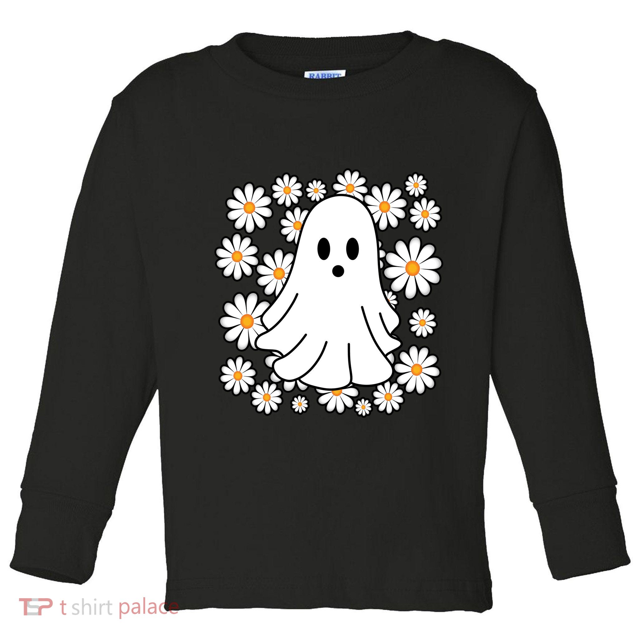 Daisy Floral Ghost Cute Halloween Toddler Long Sleeve Shirt