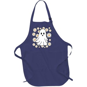 Daisy Floral Ghost Cute Halloween Full-Length Apron With Pockets