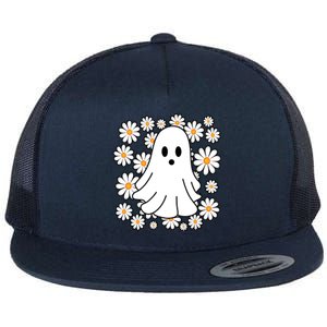 Daisy Floral Ghost Cute Halloween Flat Bill Trucker Hat