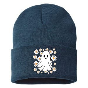 Daisy Floral Ghost Cute Halloween Sustainable Knit Beanie