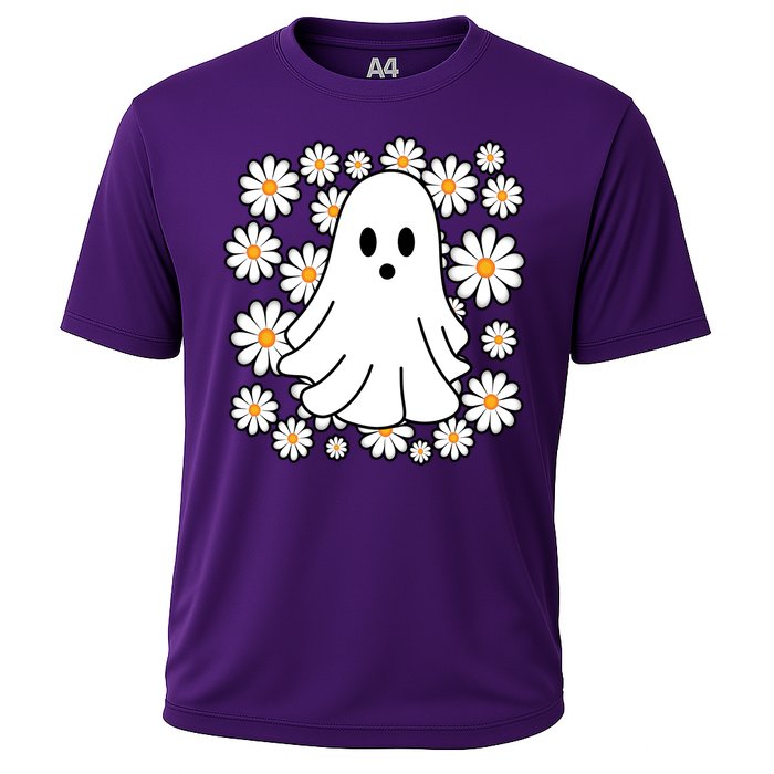 Daisy Floral Ghost Cute Halloween Cooling Performance Crew T-Shirt