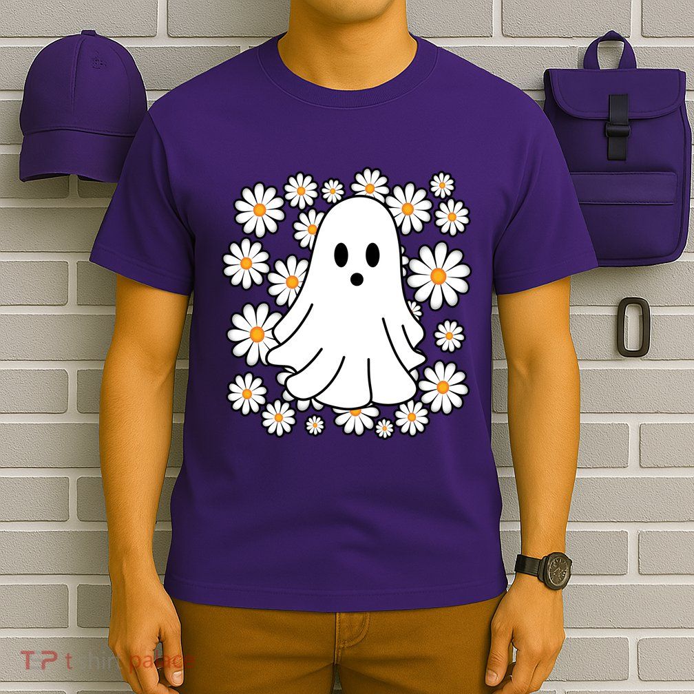 Daisy Floral Ghost Cute Halloween T-Shirt