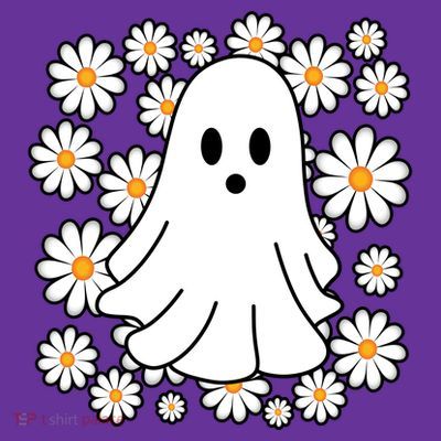 Daisy Floral Ghost Cute Halloween T-Shirt