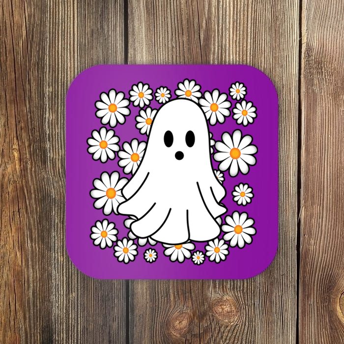 Daisy Floral Ghost Cute Halloween Coaster