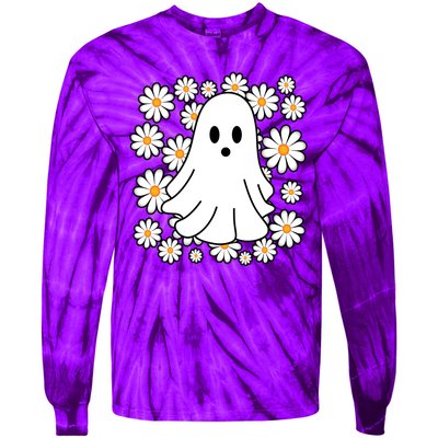 Daisy Floral Ghost Cute Halloween Tie-Dye Long Sleeve Shirt