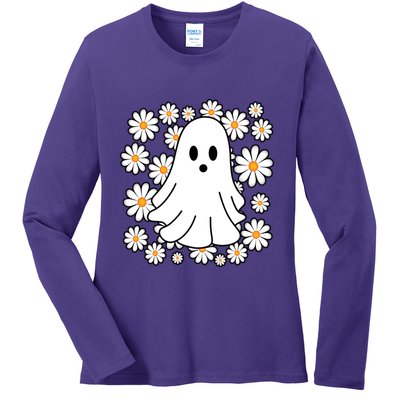 Daisy Floral Ghost Cute Halloween Ladies Long Sleeve Shirt