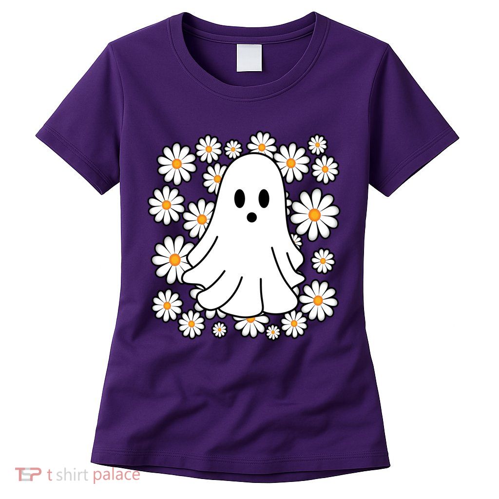 Daisy Floral Ghost Cute Halloween Womens T-Shirt