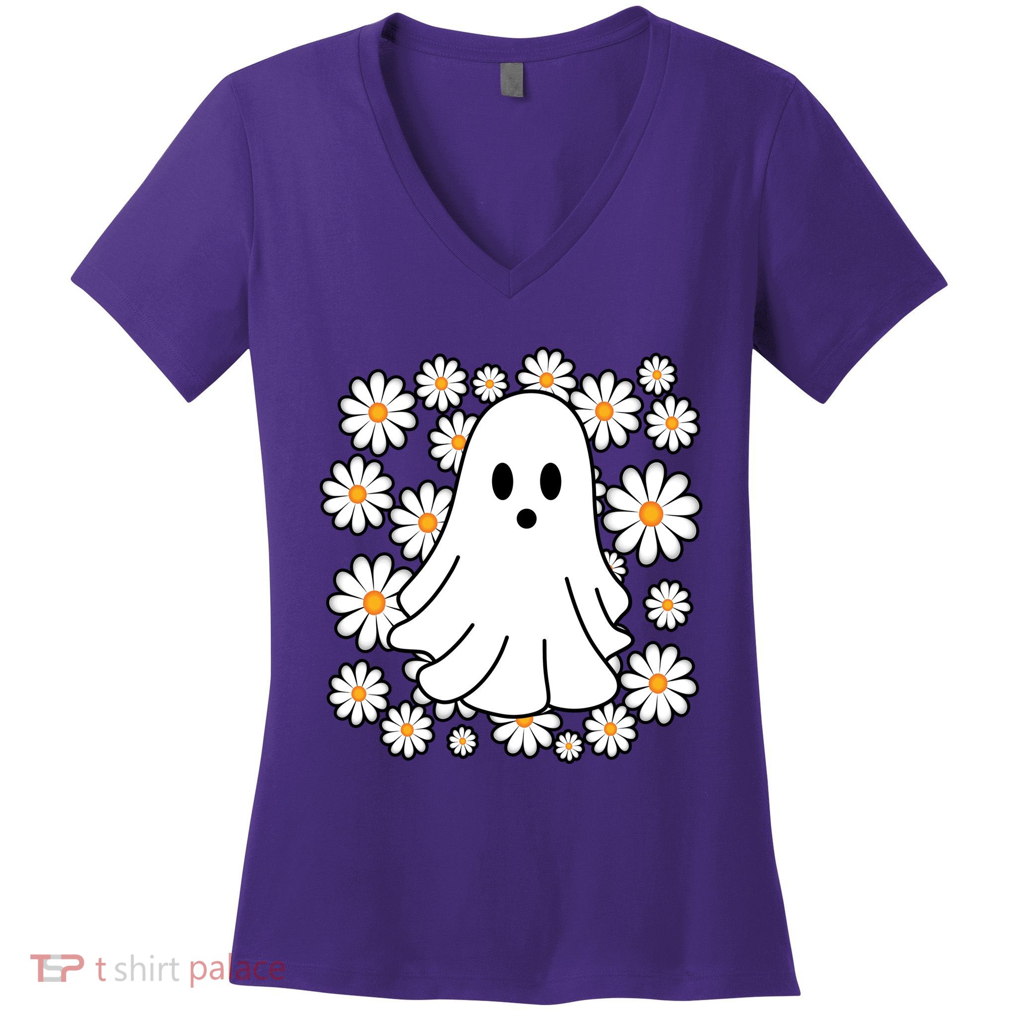 Daisy Floral Ghost Cute Halloween Women's V-Neck T-Shirt