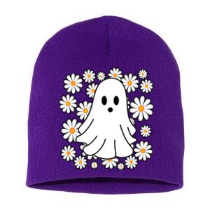 Daisy Floral Ghost Cute Halloween Short Acrylic Beanie