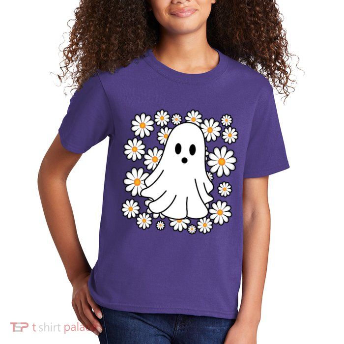 Daisy Floral Ghost Cute Halloween Kids T-Shirt