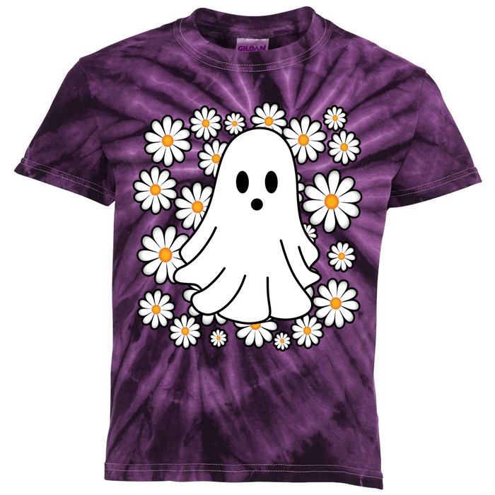 Daisy Floral Ghost Cute Halloween Kids Tie-Dye T-Shirt