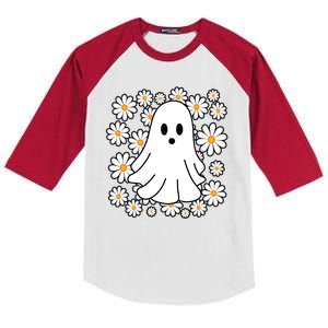 Daisy Floral Ghost Cute Halloween Kids Colorblock Raglan Jersey