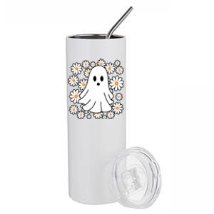 Daisy Floral Ghost Cute Halloween Stainless Steel Tumbler