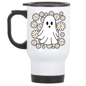 Daisy Floral Ghost Cute Halloween Stainless Steel Travel Mug