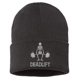 DEADLIFT Funny Halloween Skeleton Weight Lifting Workout Sustainable Knit Beanie