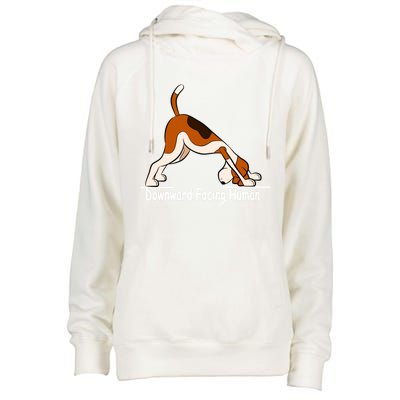 Downward Facing Hu Funny Yoga Gift Womens Funnel Neck Pullover Hood