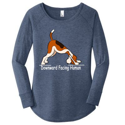 Downward Facing Hu Funny Yoga Gift Women's Perfect Tri Tunic Long Sleeve Shirt