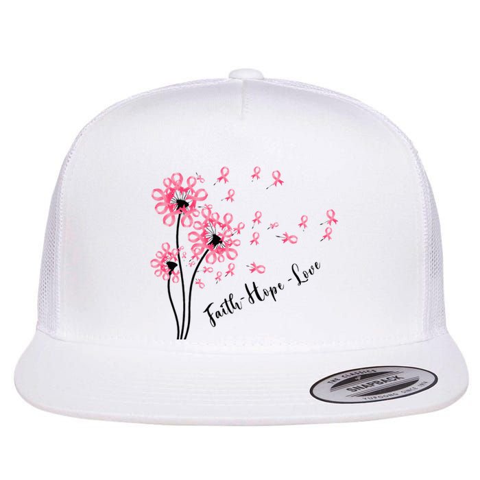 Dandelion Faith Hope Love Breast Cancer Awareness Flower Flat Bill Trucker Hat