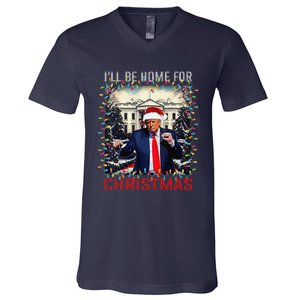 Dancing Funny Humorous Trump I’Ll Be Home For Christmas 2025 V-Neck T-Shirt