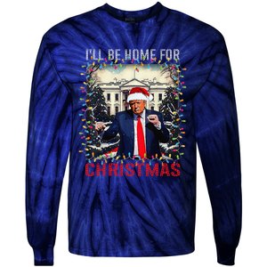 Dancing Funny Humorous Trump I’Ll Be Home For Christmas 2025 Tie-Dye Long Sleeve Shirt