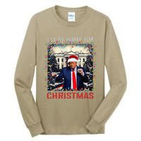 Dancing Funny Humorous Trump I’Ll Be Home For Christmas 2025 Tall Long Sleeve T-Shirt