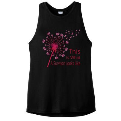 Dandelion Faith Hope Love Breast Cancer Awareness Flower Ladies PosiCharge Tri-Blend Wicking Tank