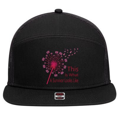 Dandelion Faith Hope Love Breast Cancer Awareness Flower 7 Panel Mesh Trucker Snapback Hat