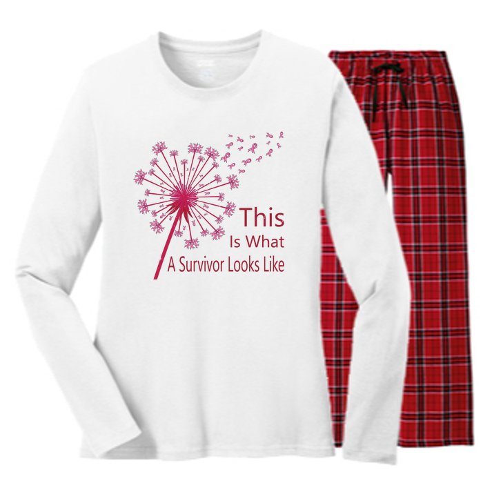 Dandelion Faith Hope Love Breast Cancer Awareness Flower Women's Long Sleeve Flannel Pajama Set 