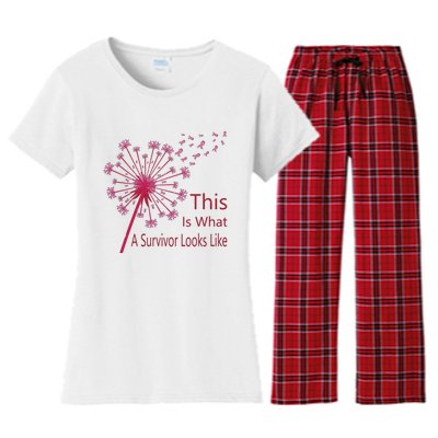 Dandelion Faith Hope Love Breast Cancer Awareness Flower Women's Flannel Pajama Set