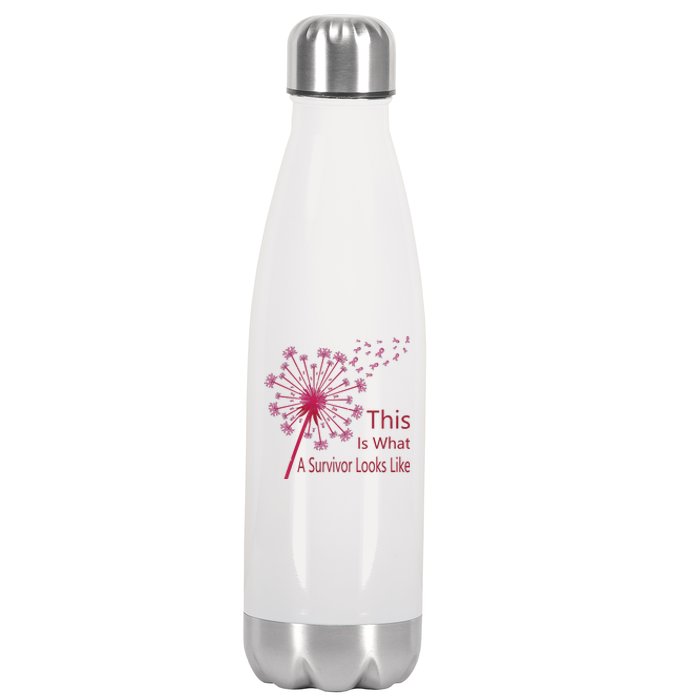 Dandelion Faith Hope Love Breast Cancer Awareness Flower Stainless Steel Insulated Water Bottle