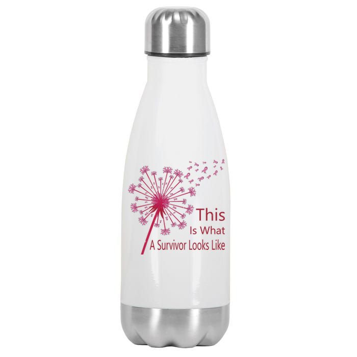 Dandelion Faith Hope Love Breast Cancer Awareness Flower Stainless Steel Insulated Water Bottle