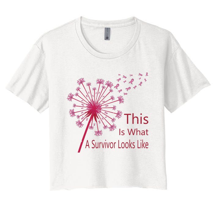 Dandelion Faith Hope Love Breast Cancer Awareness Flower Women's Crop Top Tee