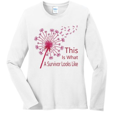 Dandelion Faith Hope Love Breast Cancer Awareness Flower Ladies Long Sleeve Shirt