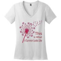 Dandelion Faith Hope Love Breast Cancer Awareness Flower Women's V-Neck T-Shirt