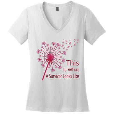 Dandelion Faith Hope Love Breast Cancer Awareness Flower Women's V-Neck T-Shirt