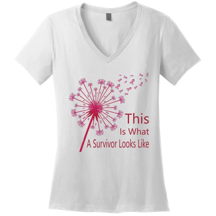 Dandelion Faith Hope Love Breast Cancer Awareness Flower Women's V-Neck T-Shirt