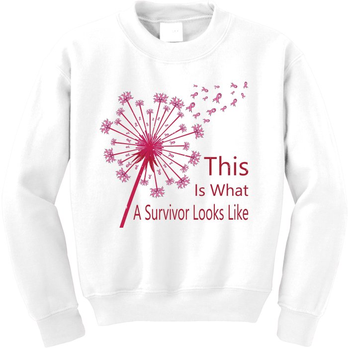 Dandelion Faith Hope Love Breast Cancer Awareness Flower Kids Sweatshirt