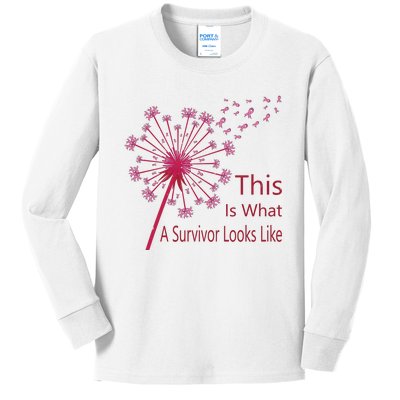 Dandelion Faith Hope Love Breast Cancer Awareness Flower Kids Long Sleeve Shirt