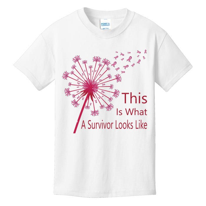 Dandelion Faith Hope Love Breast Cancer Awareness Flower Kids T-Shirt