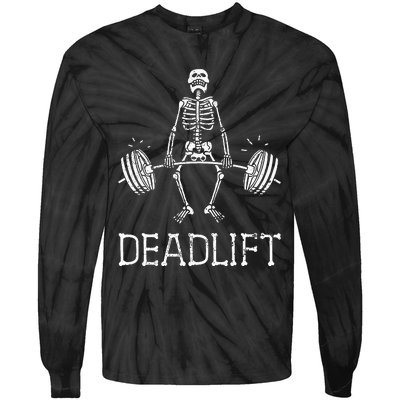 DEADLIFT Funny Halloween Skeleton Weight Lifting Workout Tie-Dye Long Sleeve Shirt