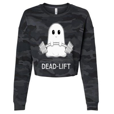 DEADLIFT Funny Halloween Ghost Weight Lifting Workout Cropped Pullover Crew