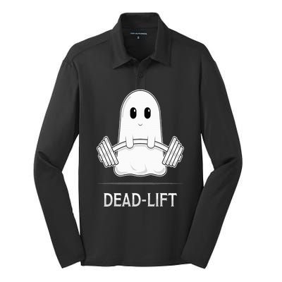 DEADLIFT Funny Halloween Ghost Weight Lifting Workout Silk Touch Performance Long Sleeve Polo