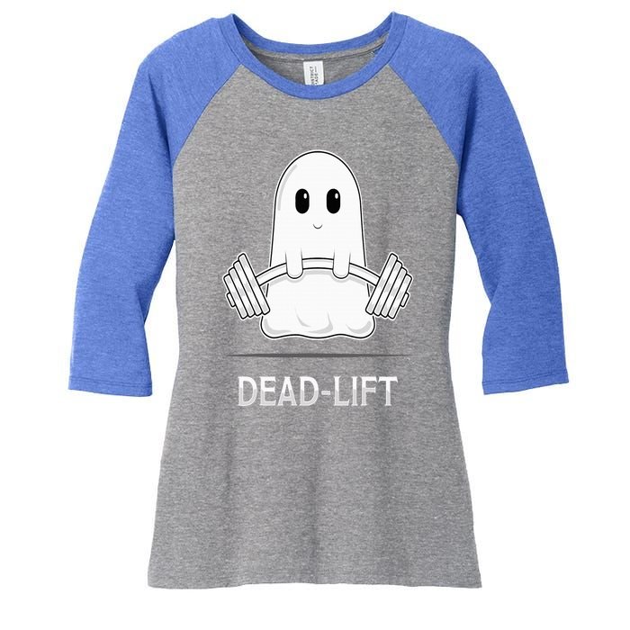 DEADLIFT Funny Halloween Ghost Weight Lifting Workout Women's Tri-Blend 3/4-Sleeve Raglan Shirt