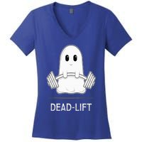 DEADLIFT Funny Halloween Ghost Weight Lifting Workout Women's V-Neck T-Shirt