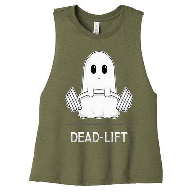 DEADLIFT Funny Halloween Ghost Weight Lifting Workout Women's Racerback Cropped Tank