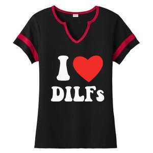 DILF Fck Hot Dad Funny Adult Humor I Love Heart Dilf Ladies Halftime Notch Neck Tee