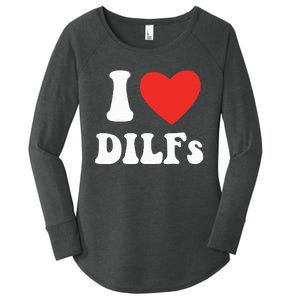 DILF Fck Hot Dad Funny Adult Humor I Love Heart Dilf Women's Perfect Tri Tunic Long Sleeve Shirt