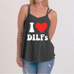 DILF Fck Hot Dad Funny Adult Humor I Love Heart Dilf Women's Strappy Tank